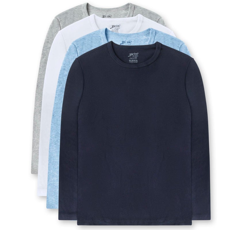 Brix Boys' Long Sleeve Tees - Shirts 4 Pack Cotton Crewneck Multipack. - Image 1